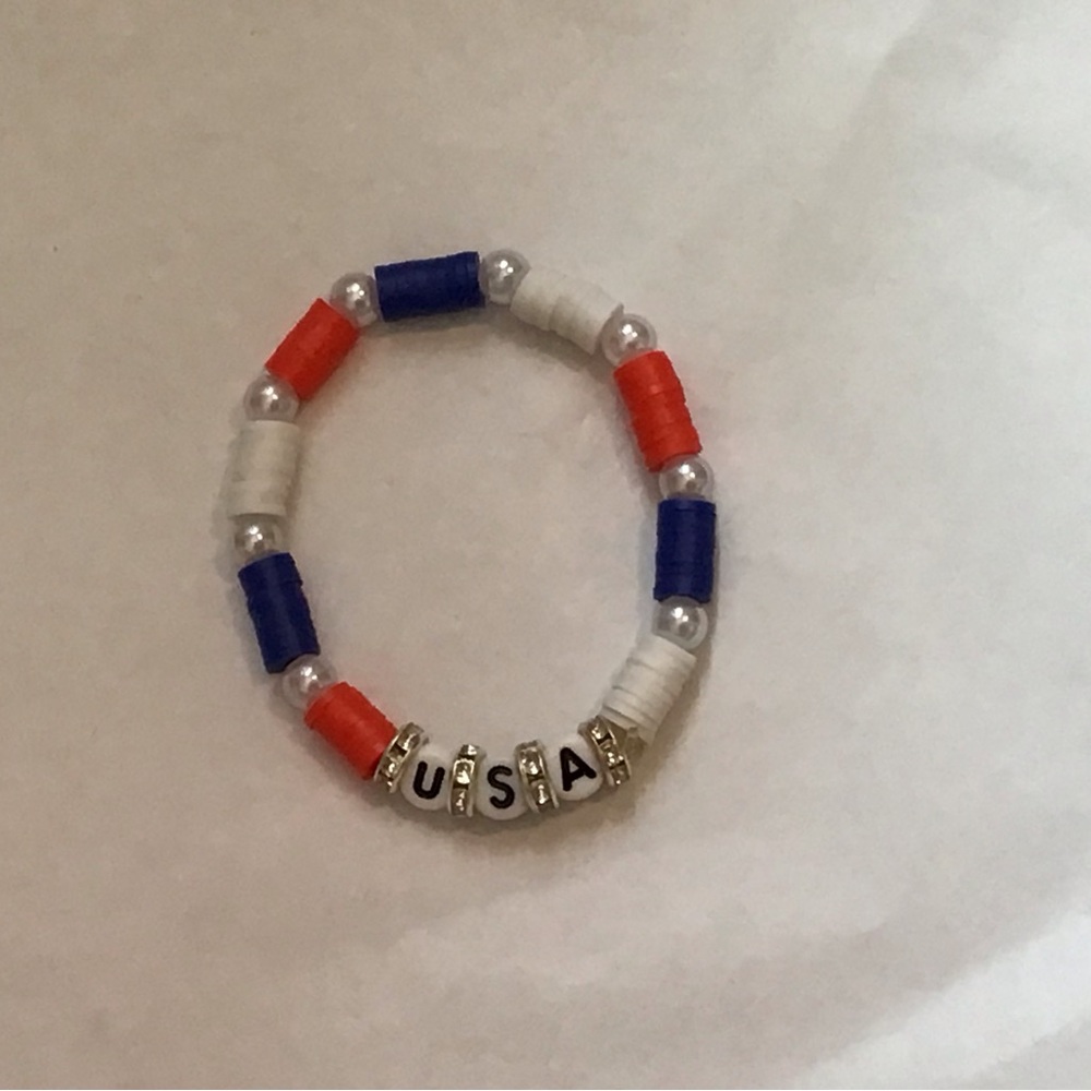 Kids  Handmade USA Beaded Bracelet - Red, Blue, White